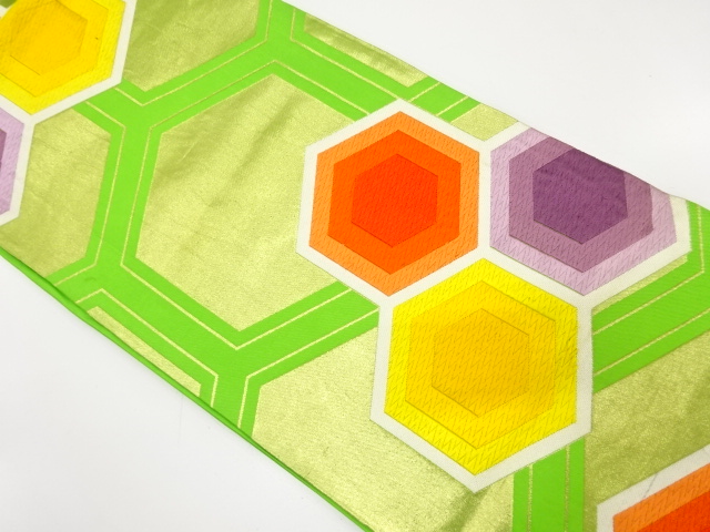 JAPANESE KIMONO / ANTIQUE FUKURO OBI / SILK / WOVEN KIKKO PATTERN